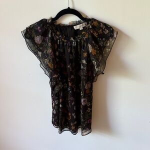 LOFT Multicolor Floral Sheer Blouse